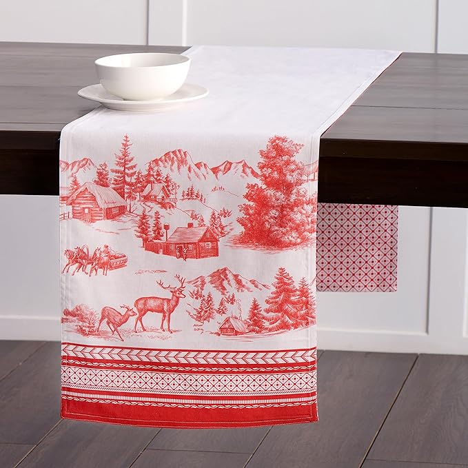 Maison d' Hermine Table Runner 100% Cotton Double Layer Table Runners 108 inches Long for Thanksgiving Christmas Decorations Home Kitchen Dining Party Wedding (Winter Jouy, 14.5" x 108")