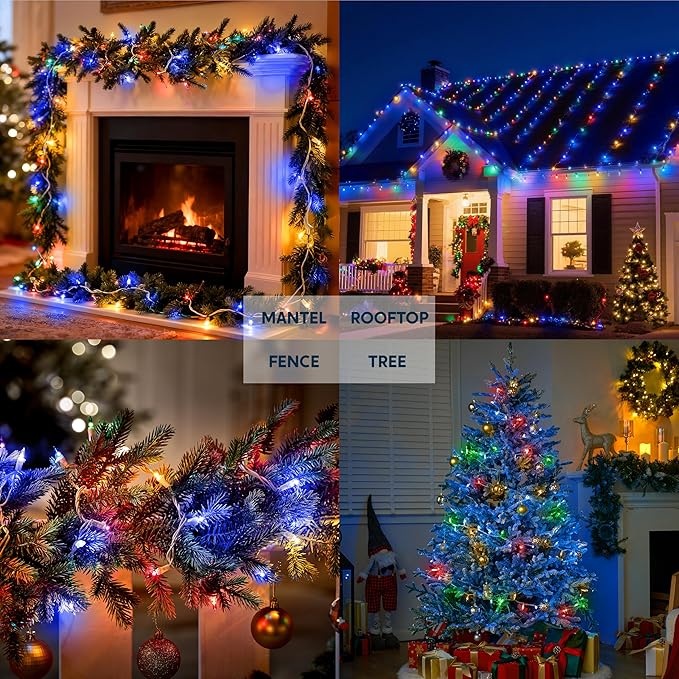 Joiedomi Christmas Lights Outdoor,100 Count Blue Christmas Tree Lights Indoor,21.4ft String Xmas Decorations for Dorm Classroom Bedroom Holiday Wedding Party,White Wire