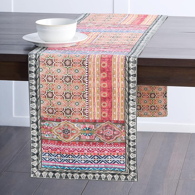 Maison d' Hermine Table Runner 100% Cotton Double Layer Table Runners 108 inches Long for Thanksgiving Christmas Decorations Home Kitchen Dining Party Wedding (Ispahan, 14.5" x 108")