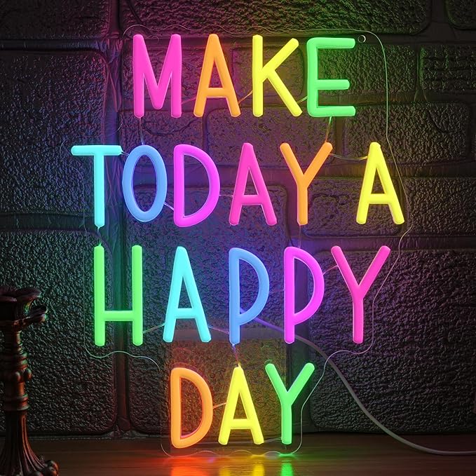 Make Today a Happy Day Neon Sign,Dimmable Positive Quote Neon Light Inspirational Letter LED Light for Wedding School Office(11.81 * 14.57In)