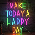 Make Today a Happy Day Neon Sign,Dimmable Positive Quote Neon Light Inspirational Letter LED Light for Wedding School Office(11.81 * 14.57In)