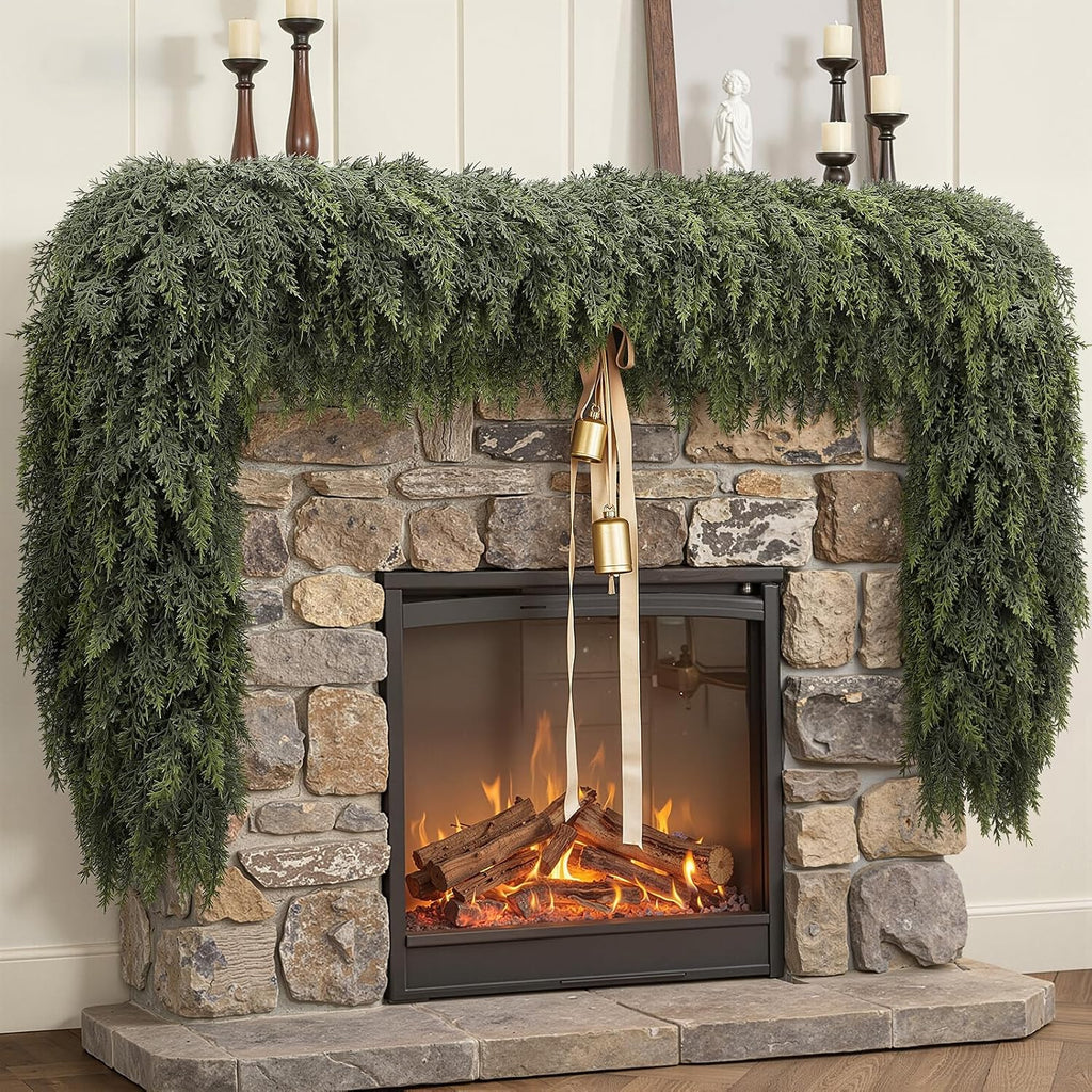 6ft christmas cedar garland, real touch soft greenery shown in use