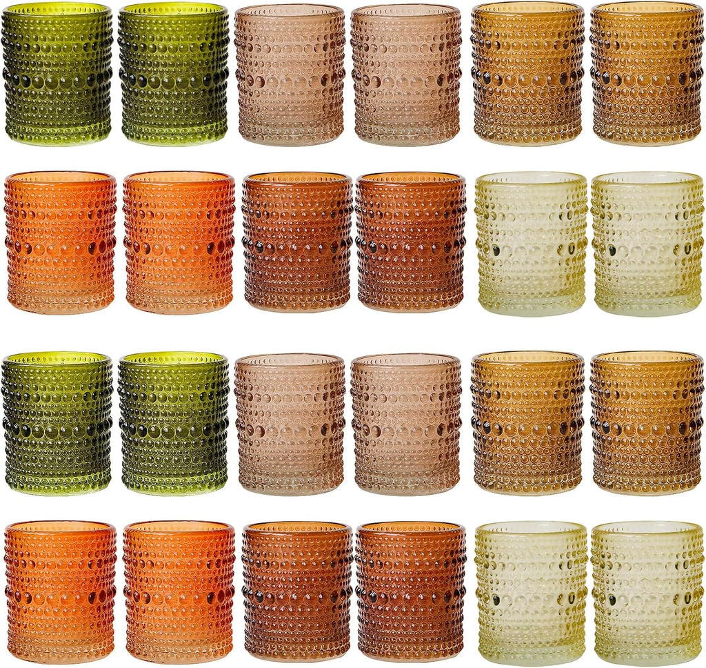 WDHODEC Brown Green Glass Tealight Candle Holders Set of 24 - Hobnail Vintage Votive Holders for Fall, Winter Wedding, Christmas Table Centerpiece Decor