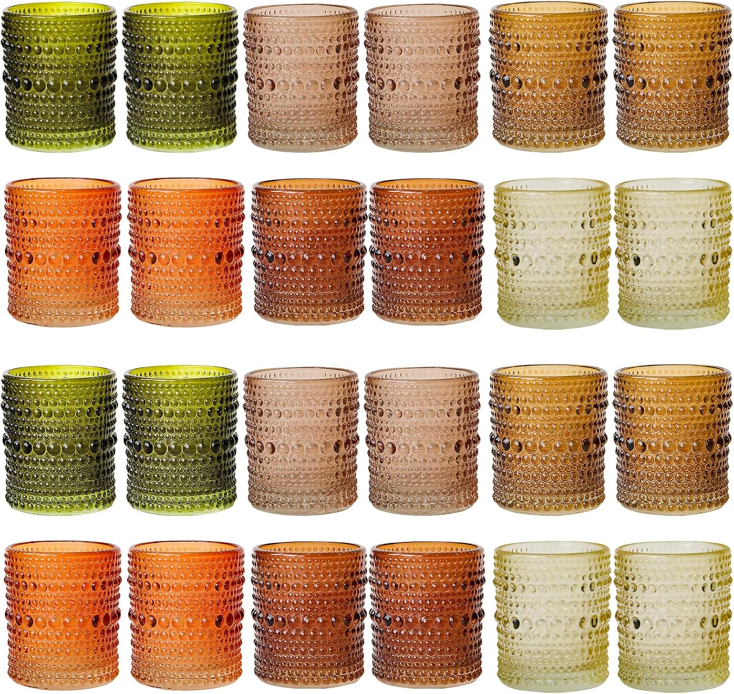 WDHODEC Brown Green Glass Tealight Candle Holders Set of 24 - Hobnail Vintage Votive Holders for Fall, Winter Wedding, Christmas Table Centerpiece Decor