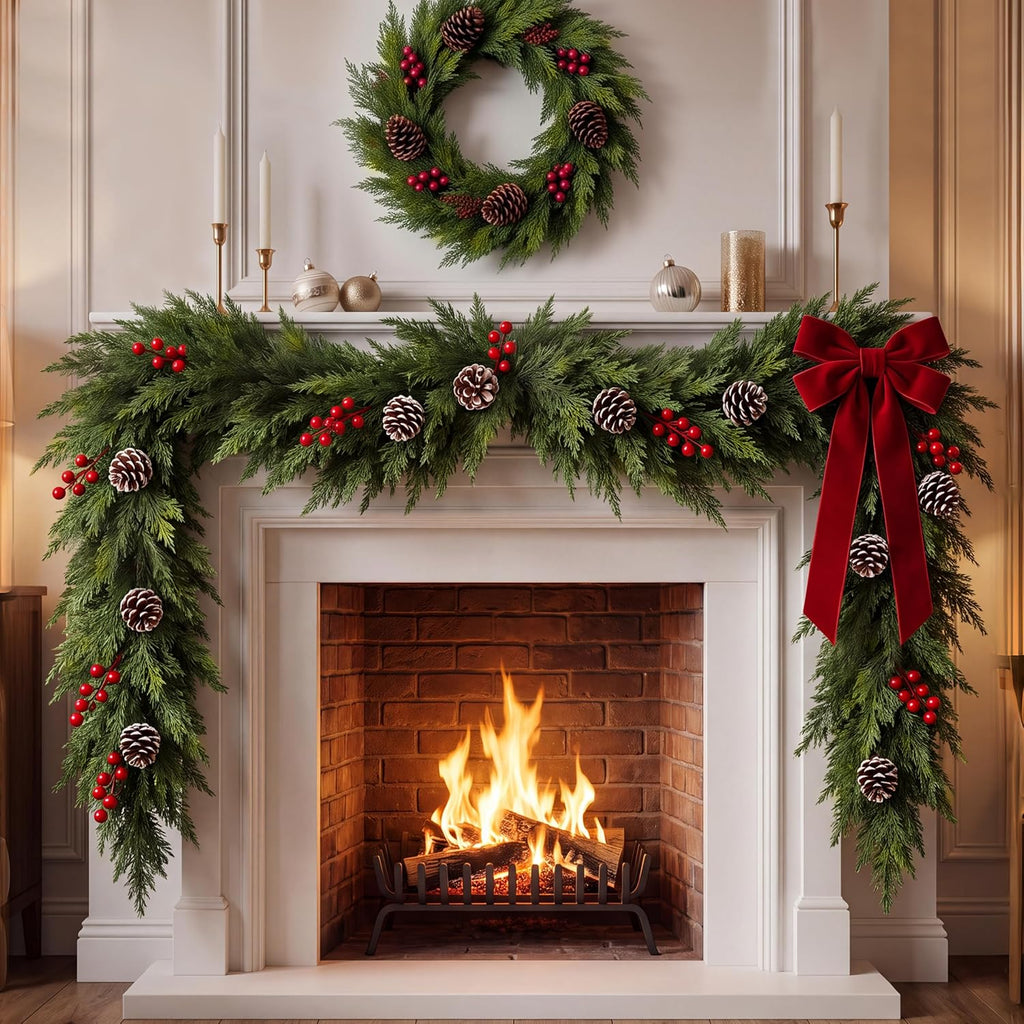 realistic christmas cedar garland decor - 9ft real, main product view