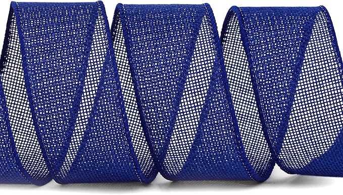 Ribbli Royal Blue Burlap Wired Ribbon,1-1/2 Inch x 10 Yard,Dark Blue Wired Edge Ribbon for Big Bow,Wreath,Tree Decoration,Outdoor Decoration