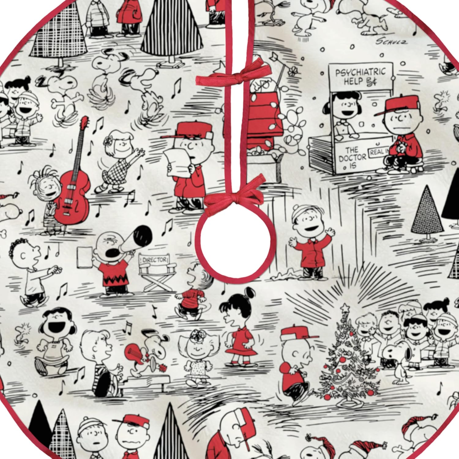 Hallmark Peanuts 48" Christmas Tree Skirt, Fabric, Gifts for Peanuts Fans