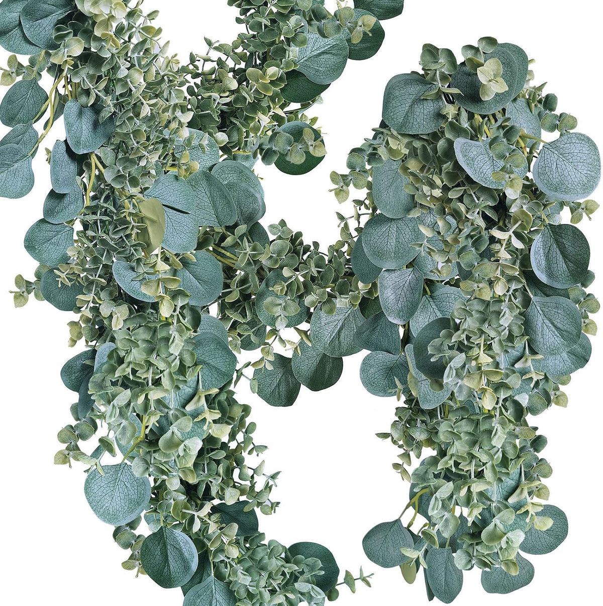 8.3' long faux eucalyptus greenery garland - silver, close-up detail
