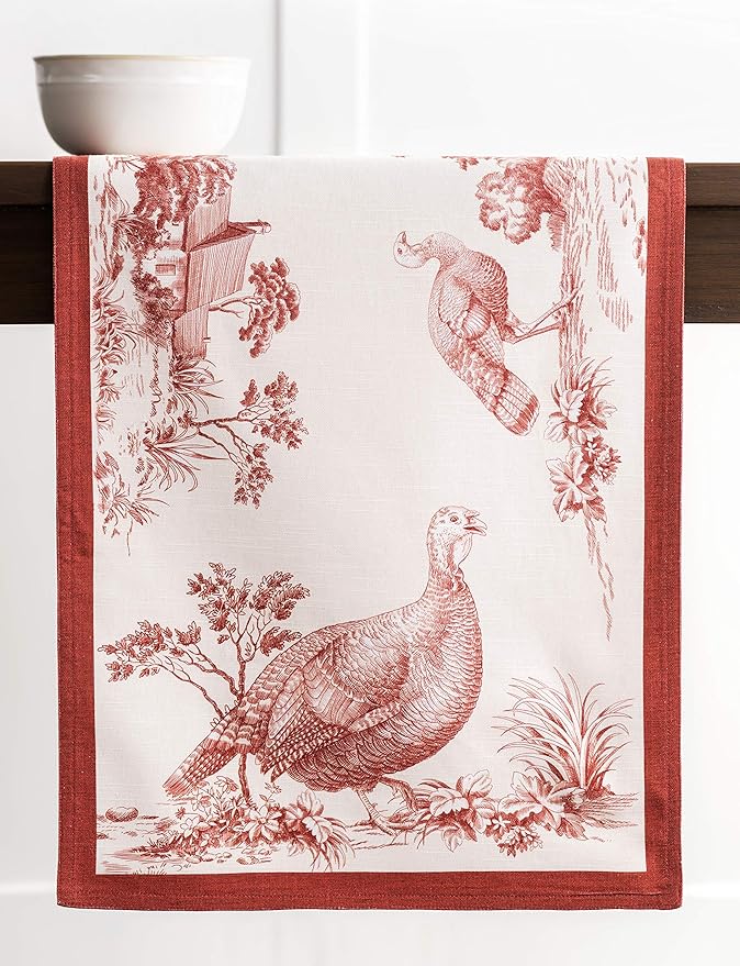 Maison d' Hermine Table Runner 100% Cotton Double Layer Table Runners 72 inches Long for Thanksgiving Christmas Decorations Home Kitchen Dining Party Wedding (Holy Jouy - Red, 14.5" x 72")
