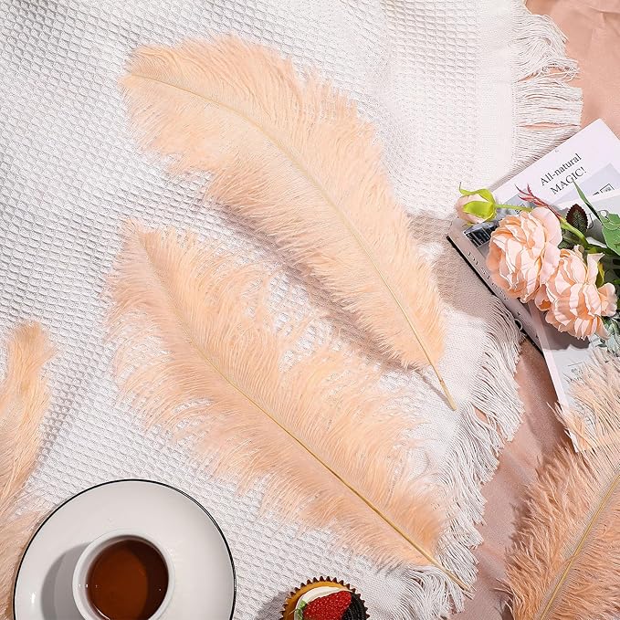 Retrowavy 30 Pcs 18-20 Inch Large Natural Ostrich Feathers Bulk for Centerpieces for Wedding Party Centerpieces Home Decoration Flower Arrangement (Champagne)