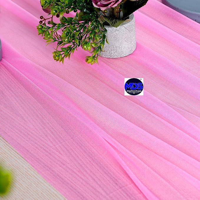 MDS 2 Pack 14ft Chiffon Table Runner 29 x 170 Inches Sheer Wedding Runner Romantic Rustic Table Runner for Wedding Decorations, Birthday Parties, Bridal Shower Party Arch Decor - Bubblegum Pink