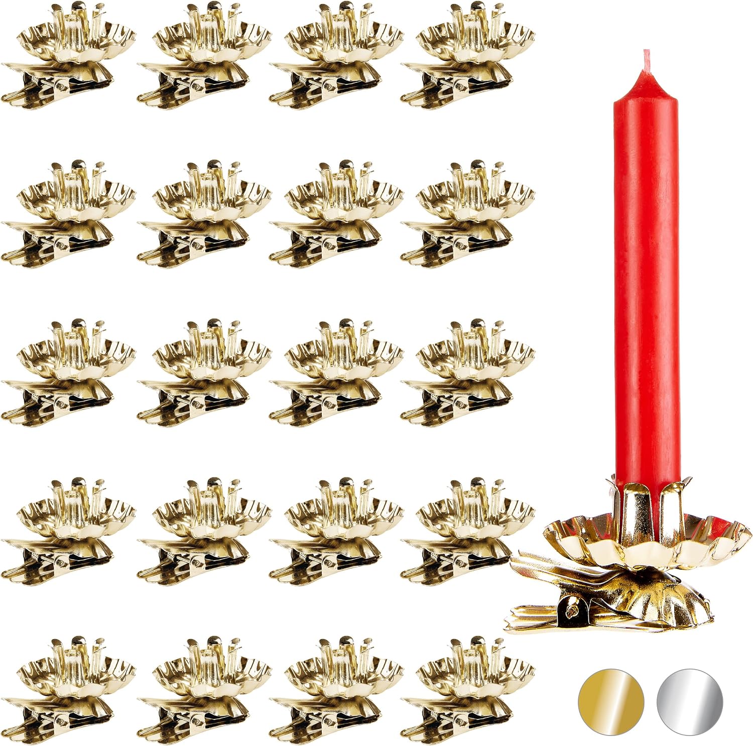 BRUBAKER 20 Pack Tree Candle Holders for Christmas Tree - Gold - Traditional Vintage Candle Holders with Clip