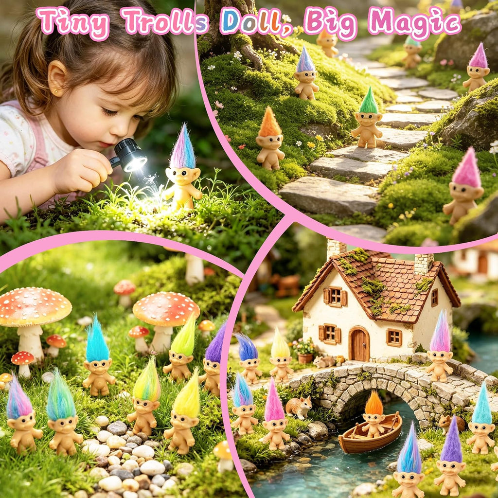 30 Pcs Long-Haired Lucky Mini Troll Dolls - 4" Vintage Style Action Figures (0.8" Body) with Colorful Hair. Small Toys for Kids Goodie Bag Fillers, Classroom Prizes, Pinata Stuffers & Cake Toppers