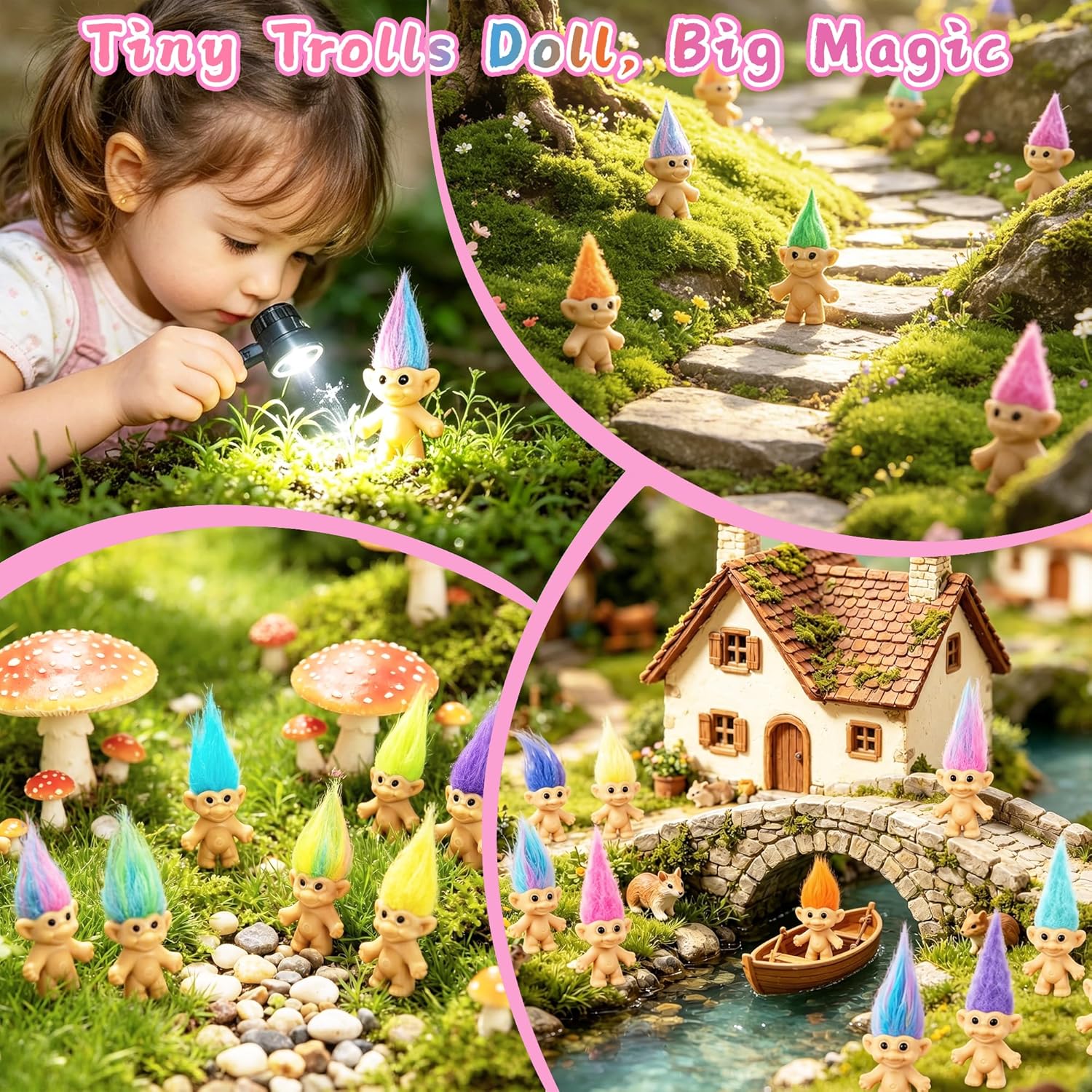 30 Pcs Long-Haired Lucky Mini Troll Dolls - 4" Vintage Style Action Figures (0.8" Body) with Colorful Hair. Small Toys for Kids Goodie Bag Fillers, Classroom Prizes, Pinata Stuffers & Cake Toppers