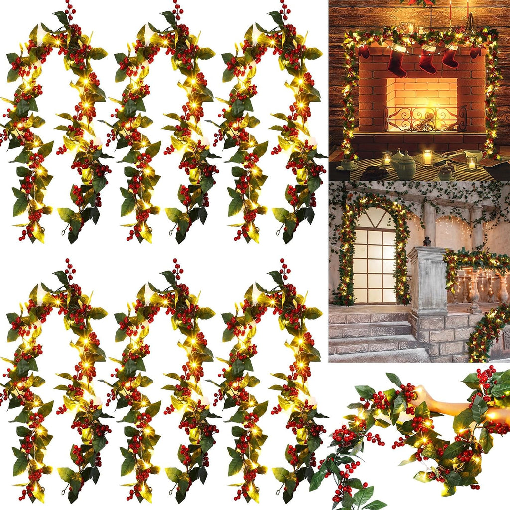 christmas garland 36 ft 30 led berry greenery, main product view