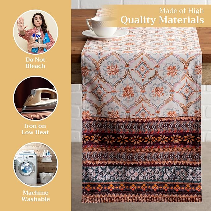 Maison d' Hermine Table Runner 100% Cotton Double Layer Table Runners 108 inches Long for Thanksgiving Christmas Decorations Home Kitchen Dining Party Wedding (Fair Isle, 14.5" x 108")