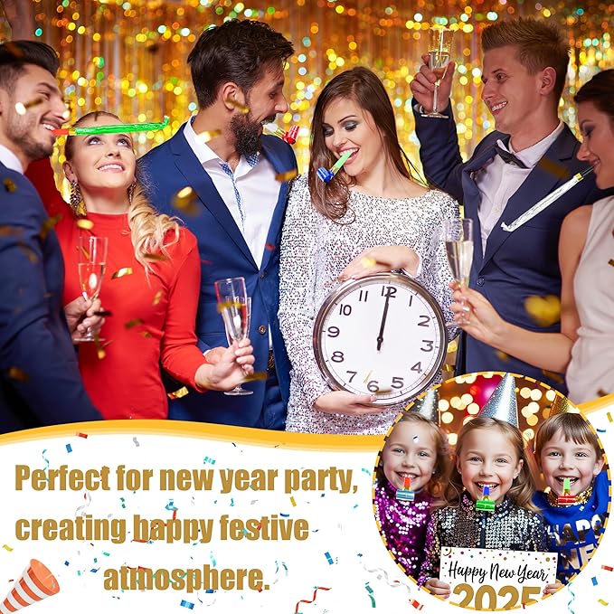 24 Pcs Party Blower Colorful Blowouts Noisemakers Birthday Blowouts Whistles for Party Favors(Colorful Metallic Roll)