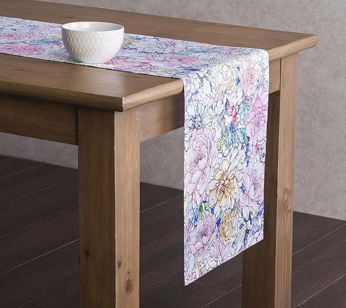 Maison d' Hermine Table Runner 100% Cotton Single Layer Table Runners 108 inches Long Decorative for Home Kitchen Dining Party Wedding Bridal Shower Spring Summer (Floral Love, 14.50" x 108")