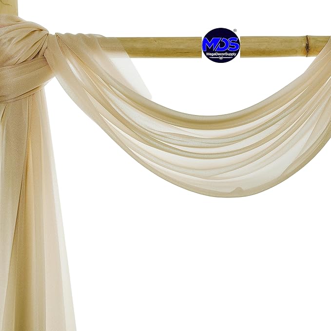 MDS Halloween Chiffon Draping Fabric - 1 Panel, 30" Wide x 40ft Long - Sheer Spooky Arbor & Canopy Drapery for Haunted House Backdrops, Party Ceilings, DIY Costumes & Themed Events - Champagne Gold