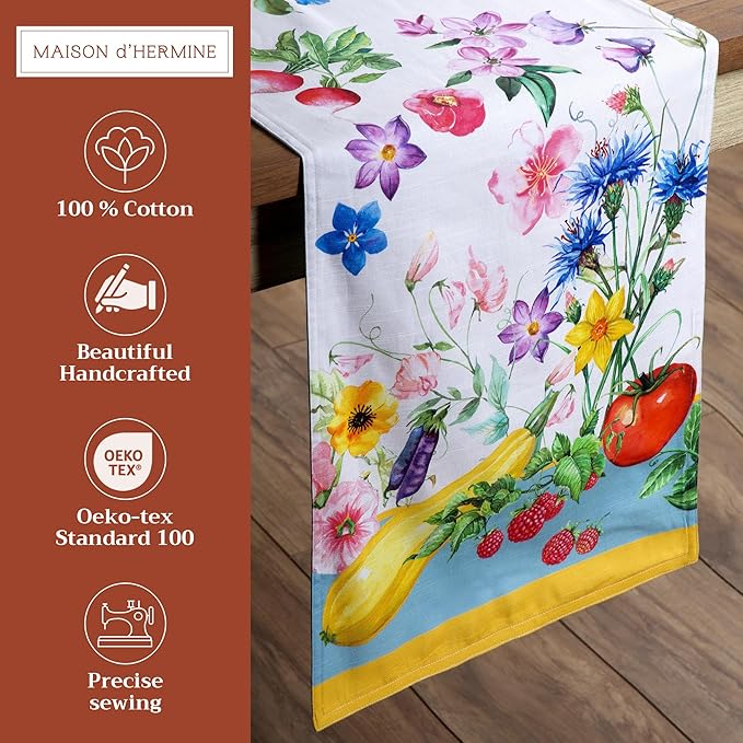 Maison d' Hermine Table Runner 100% Cotton Double Layer Table Runners 72 inches Long Decorative for Home Kitchen Dining Party Baby Shower Wedding Bridal Shower Spring Summer (Giverny, 14.50" x 72")
