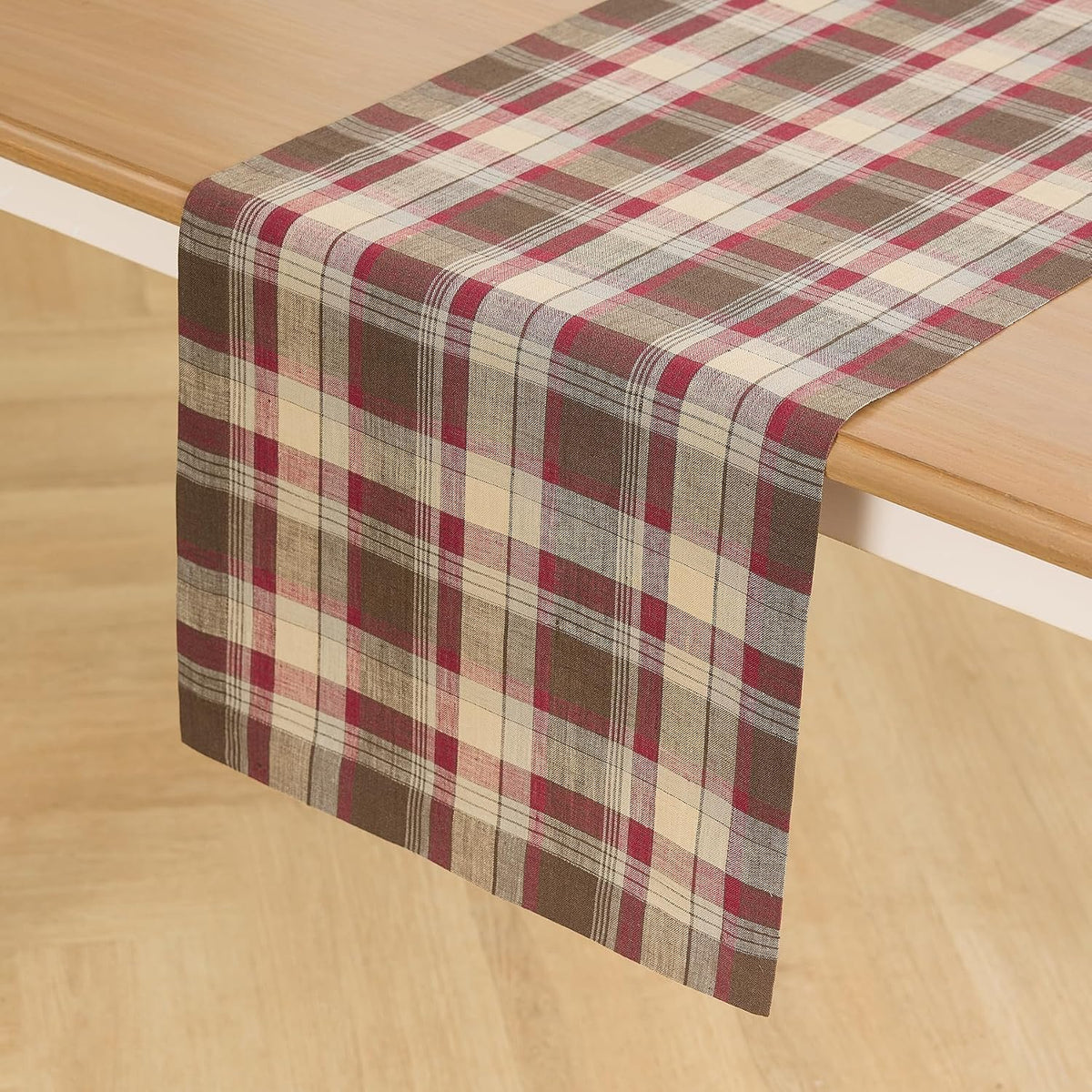 Solino Home 100% Linen Table Runner Multicolor, Rustic Plaid 14 x 72 in