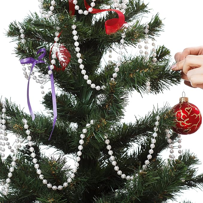 82 Feet Faux Pearl Beads Garland 6mm Craft String Pearls for Wedding Centerpiece Christmas Tree and Flowers Decoration DIY(White)