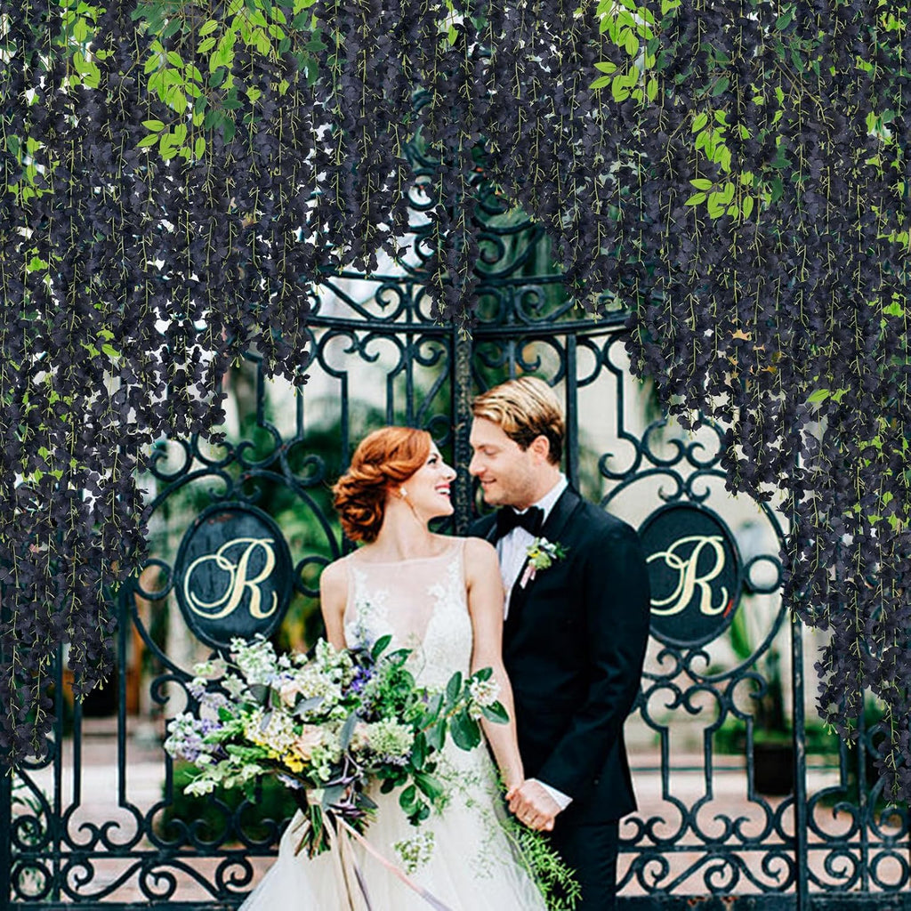 black wisteria hanging flowers fake hanging flowers artificial, side view