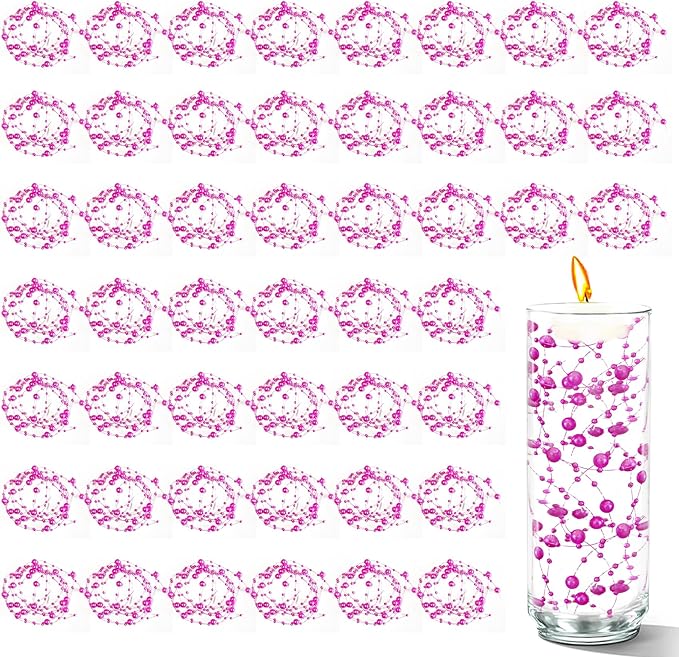 50 PCS Artificial Floating Beads for Centerpieces Vases, Rosered 8+3mm String Beads for Wedding Party Faux Pearl String for Decorating, String Pearls for Crafts Vase Filler
