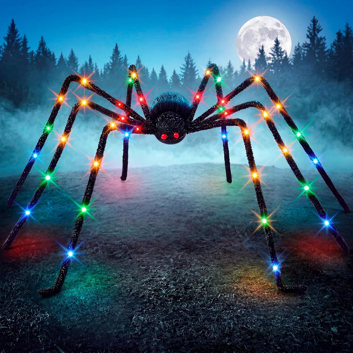 JOYIN Halloween Light Up Large Spider Outdoor Decorations, 5 Ft Giant Spider ...