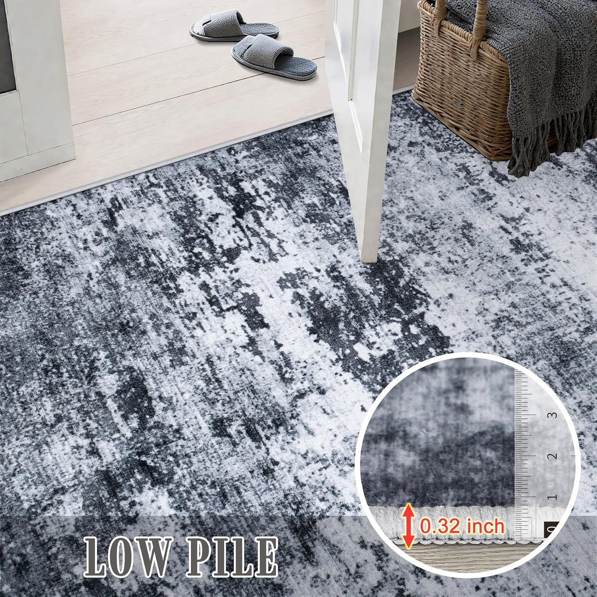 5x7 Area Rug Living Room: Modern Washable Indoor Carpet Black