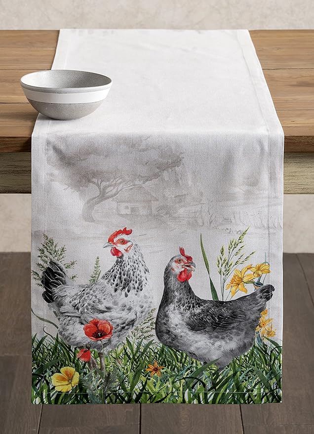 Maison d' Hermine Table Runner 100% Cotton Single Layer Table Runners 108 inches Long Decorative for Home Kitchen Dining Party Wedding Bridal Shower Spring Summer (Basse Cour, 14.50" x 108")