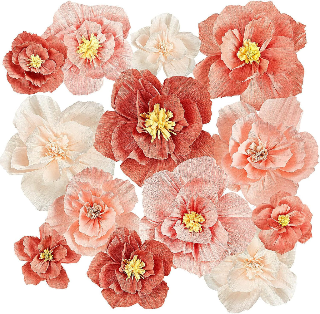 Cholemy 24 Pcs Tissue Paper Flowers, Crepe Paper Flowers Decorations 8" 10" 12" for Wedding Party Baby Bridal Shower Carnival Party Birthday Nursery Wall Decor (Assorted Color)