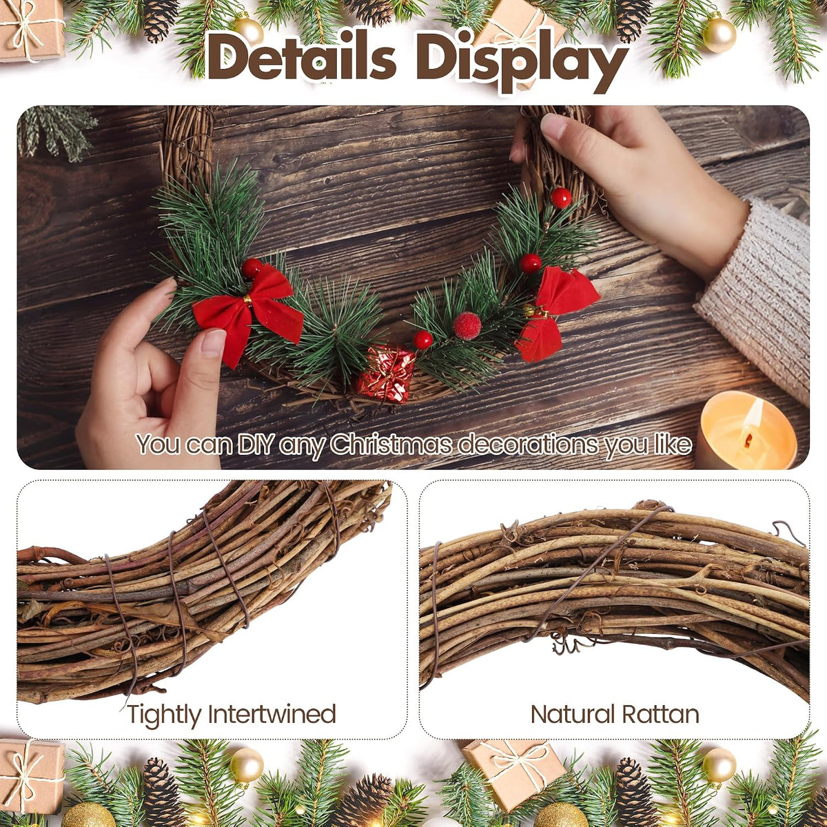 ruisita 12 pieces 8 inch grapevine wreaths vine, close-up detail