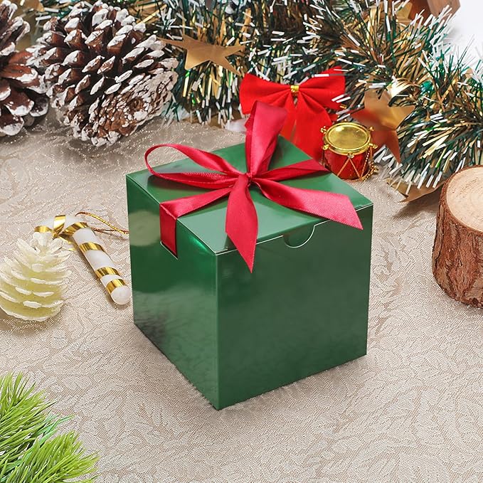 DOYIDE 20 Pack Small Gift Boxes, 6x6x6 Inch Green Elegant Paper Boxes with Ribbons, Christmas Gift Box Crafting, Wedding Party Favor, Cupcake, Candy, Bridesmaids Proposal Box
