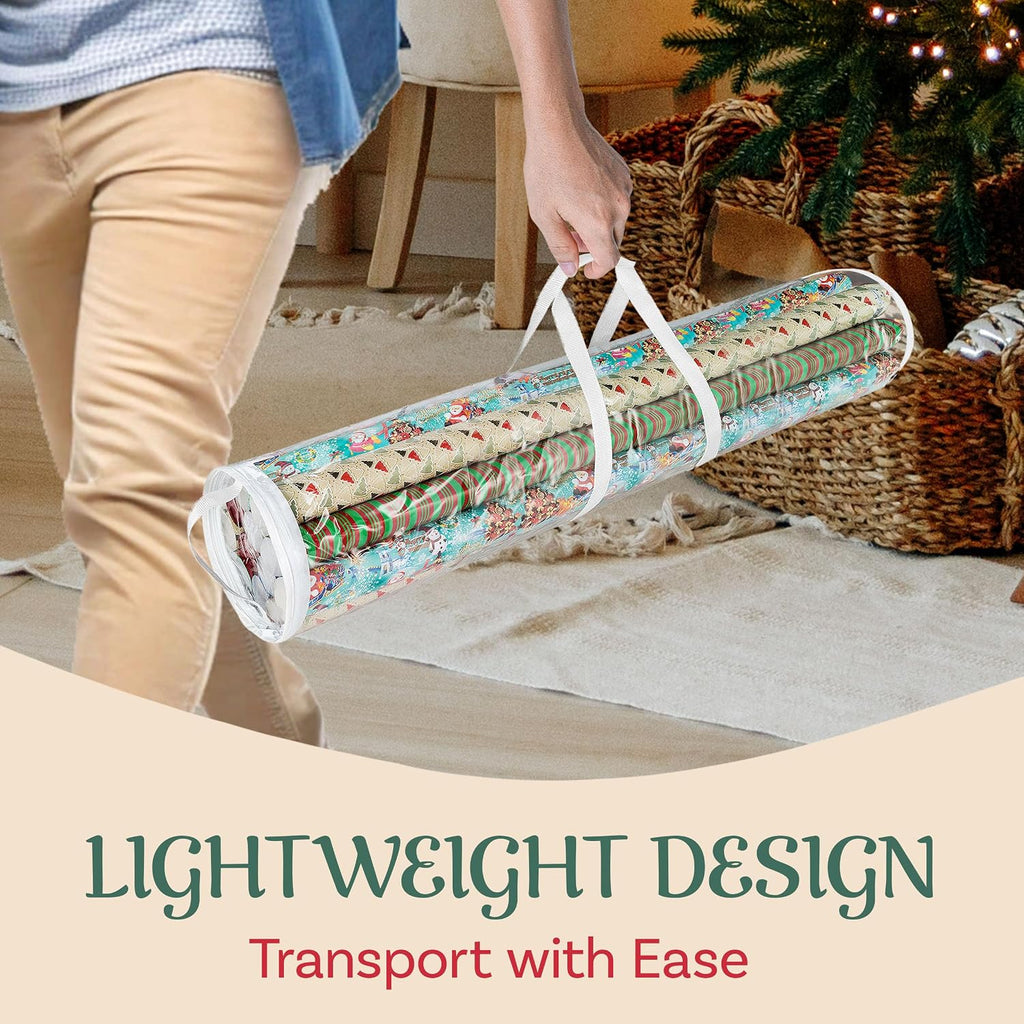 Elf Stor Gift Wrapping Paper Roll Storage Bags 31" and 40" long, Clear Totes with Handles, fits up to 25 pcs gift wrap paper roll in each bag