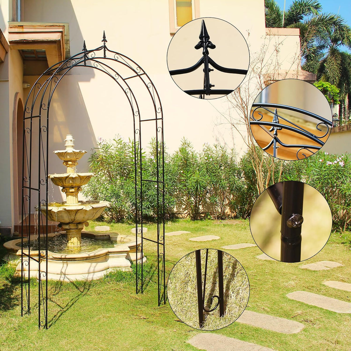 Metal Garden Arch Arbor, 98.4" H x 46.5" W, Heavy-Duty Iron, Black