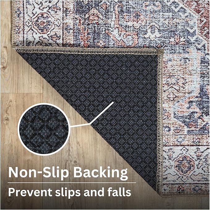 Bloom Rugs Washable Non-Slip 5' x 7' Rug - Red/Blue Traditional Medallion Area Rug for Living Room, Bedroom, Dining Room, and Kitchen - Exact Size: 5' x 7'