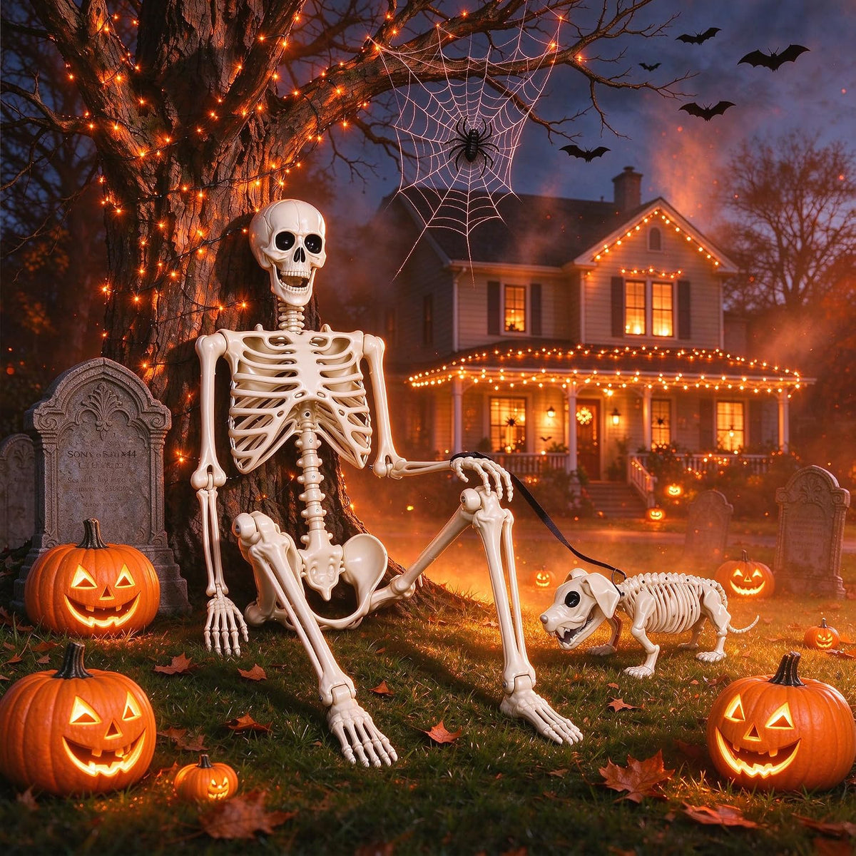 NEROSUN 5.4FT Halloween Skeletons Decoration, Posable Life Full Size Skeleton...