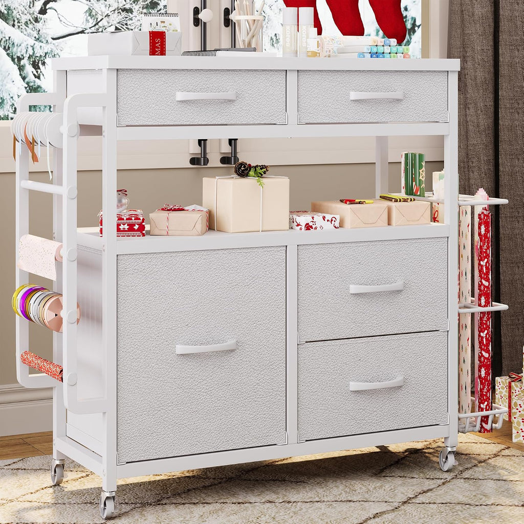 LIVEHOM Wrapping Paper Storage, Rolling Gift Wrap Station | Holiday Paper Holder Crafting Station with wheels Space-Saving Gift Prep Cart for Christmas Holiday Supplies