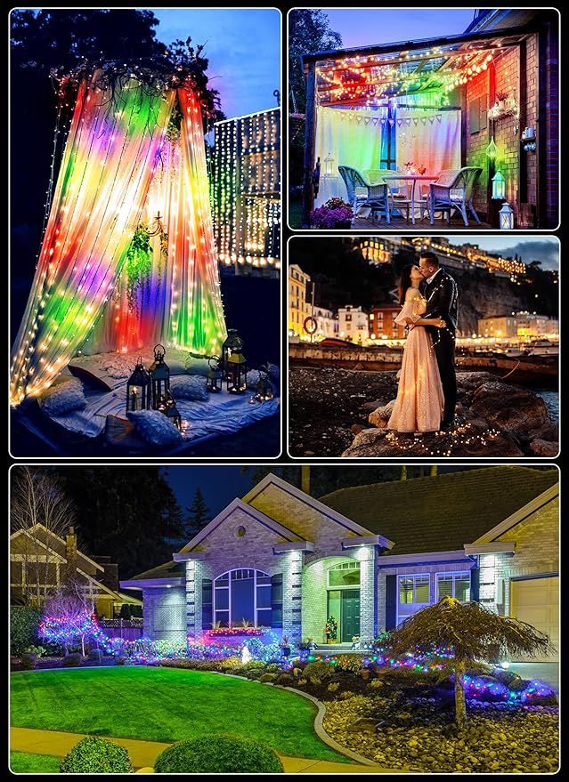 Minetom 66Ft 200 LED Outdoor String Lights, Fairy Lights Battery Operated with Remote, Waterproof, for Bedroom Dorm Patio Tapestry Backyard Garden Party Indoor Christmas Decoration, Multicolor