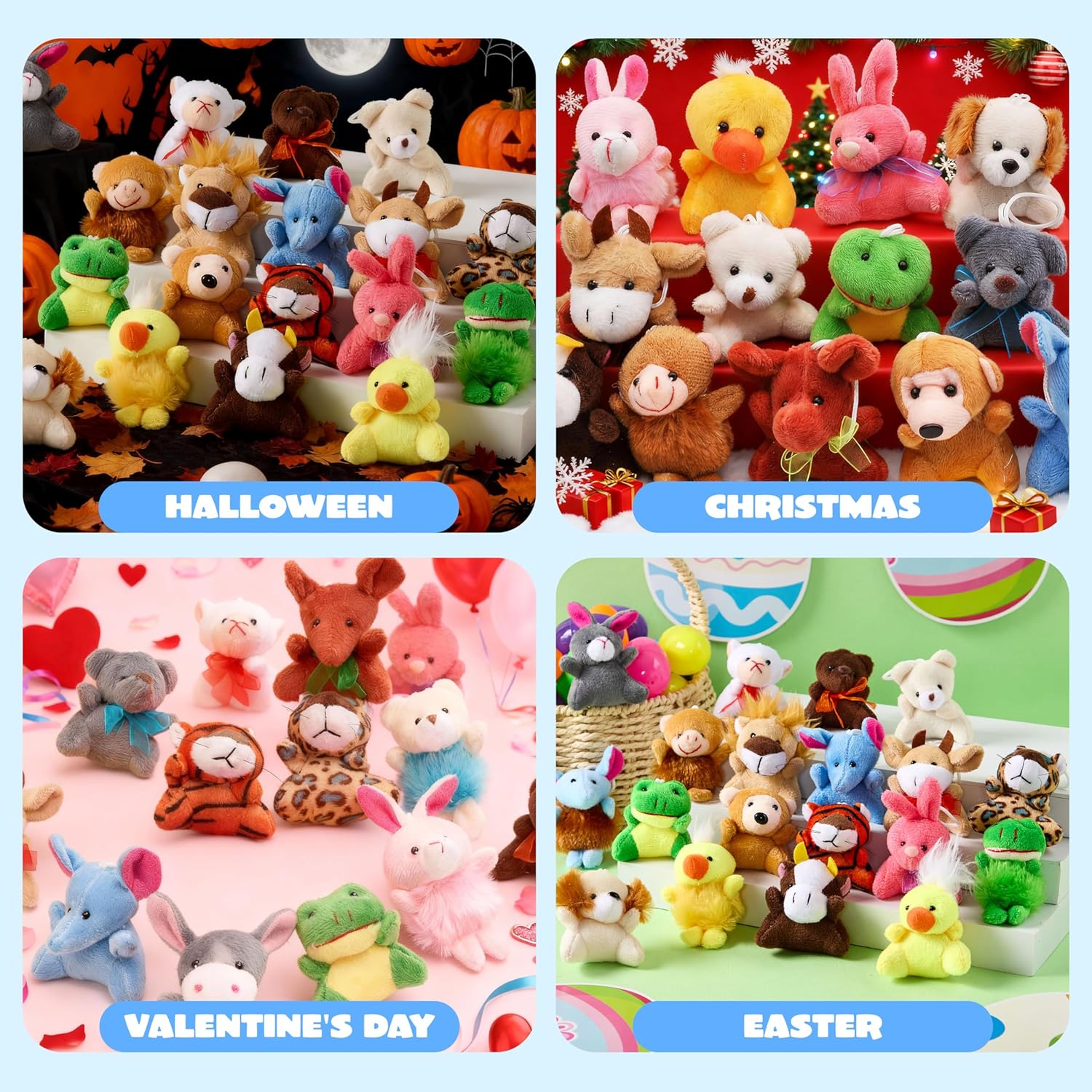 JOYIN 24 Pack Mini Animal Plush Toy Assortment (24 Units 3" Each), Animals Keychain Decoration for Kids, Small Stuffed Animal Bulk for Kids, Carnival Prizes, School Gifts, Party Favor Goodie Bags