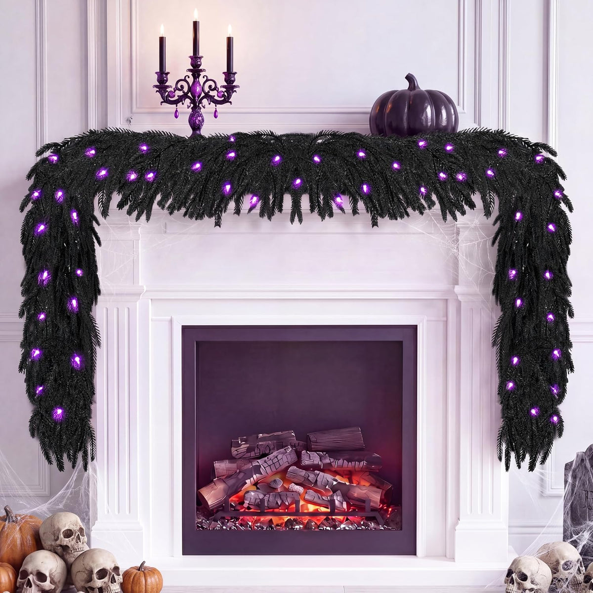 doiown pre-lit 6ft black norfolk pine halloween garland, main product view