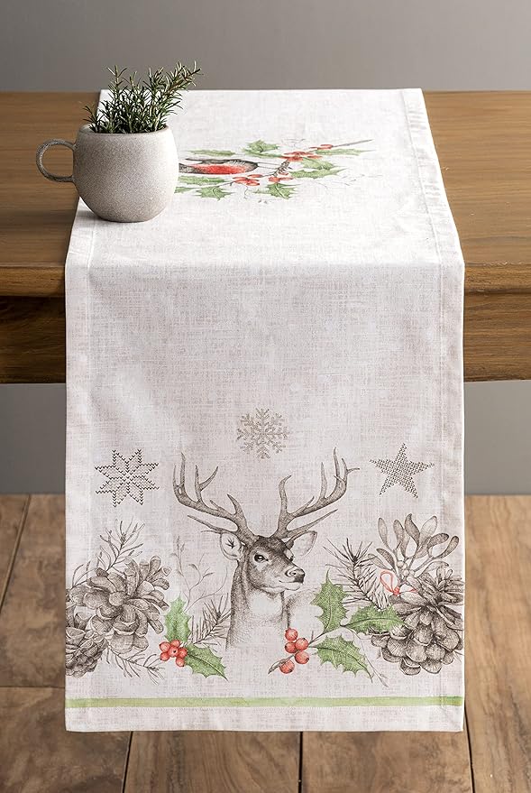 Maison d' Hermine Table Runner 100% Cotton Single Layer Table Runners 108 inches Long for Thanksgiving Christmas Decorations Home Kitchen Dining Party Wedding (Christmas Dew, 14.5" x 108")