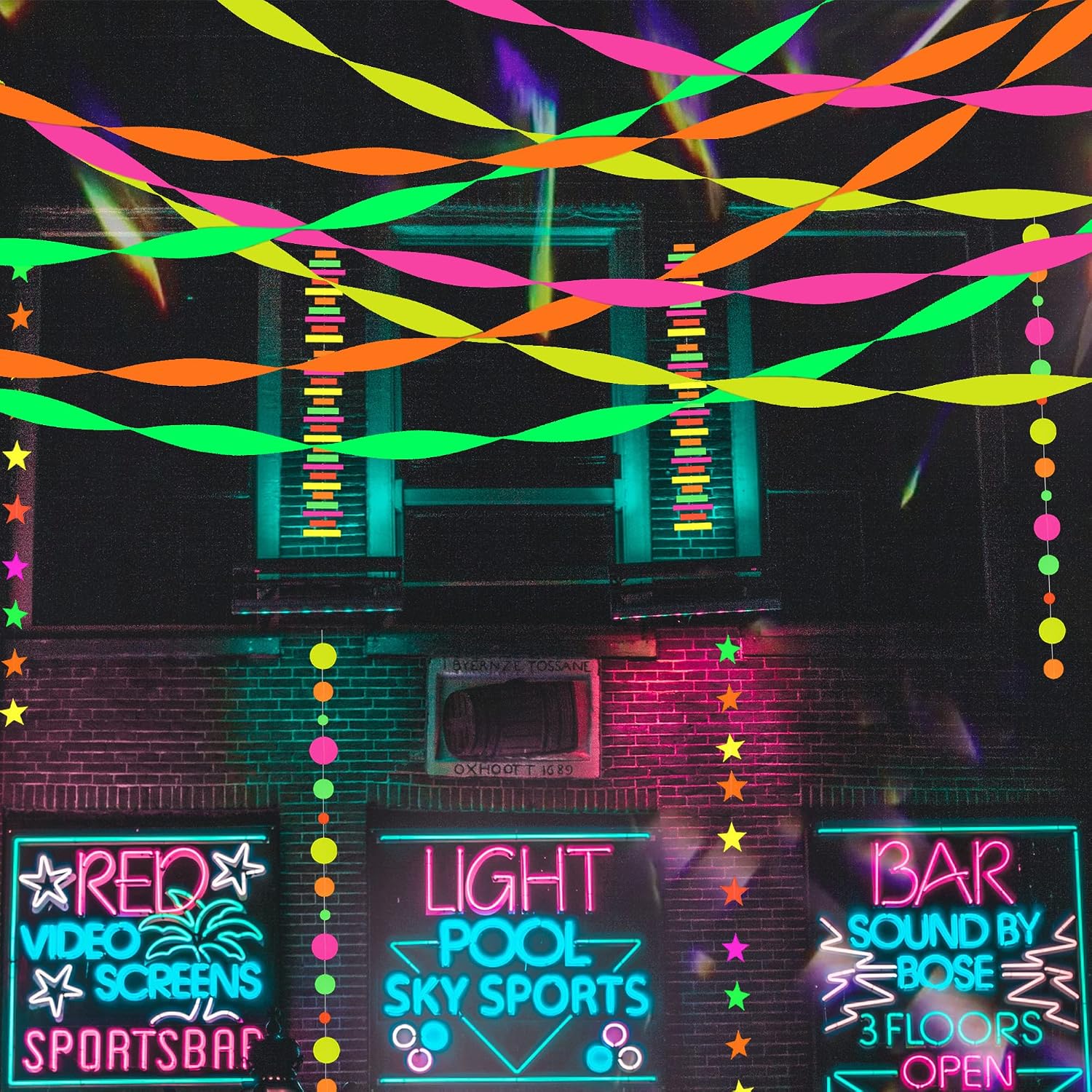 656feet Glow in The Dark Party Supplies Neon Streamers Black Light Party Decorations, 8 Rolls Glow Crepe Paper Streamer Reactive Fluorescent Blacklight Party Supplies for Neon Party, Birthday