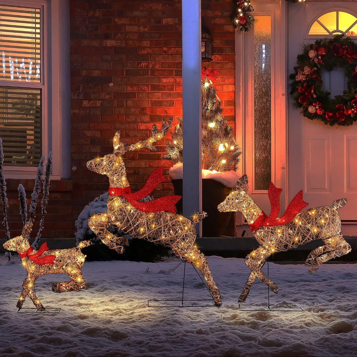 luxenhome 3pc lighted rattan reindeer family decoration, main product view