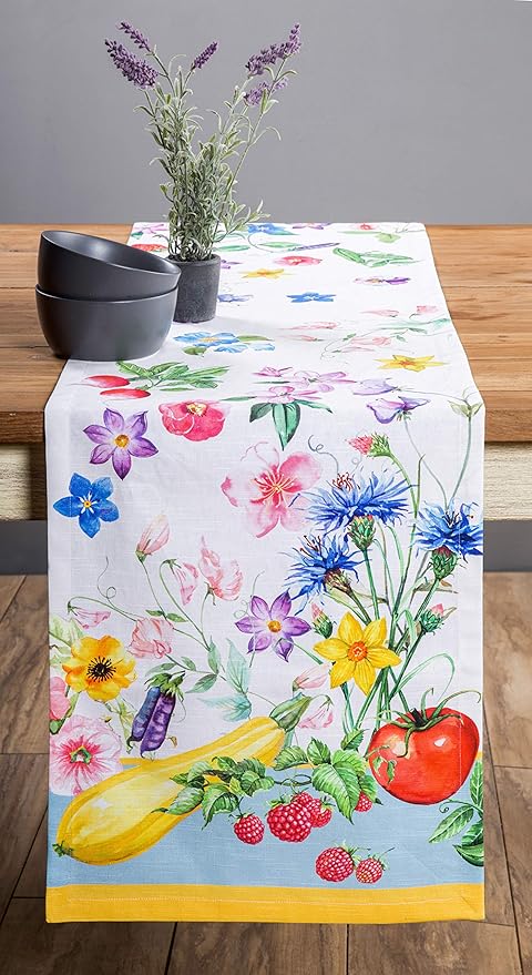 Maison d' Hermine Table Runner 100% Cotton Single Layer Table Runners 108 inches Long Decorative for Home Kitchen Dining Party Baby Shower Wedding Bridal Shower Spring Summer (Giverny, 14.50" x 108")