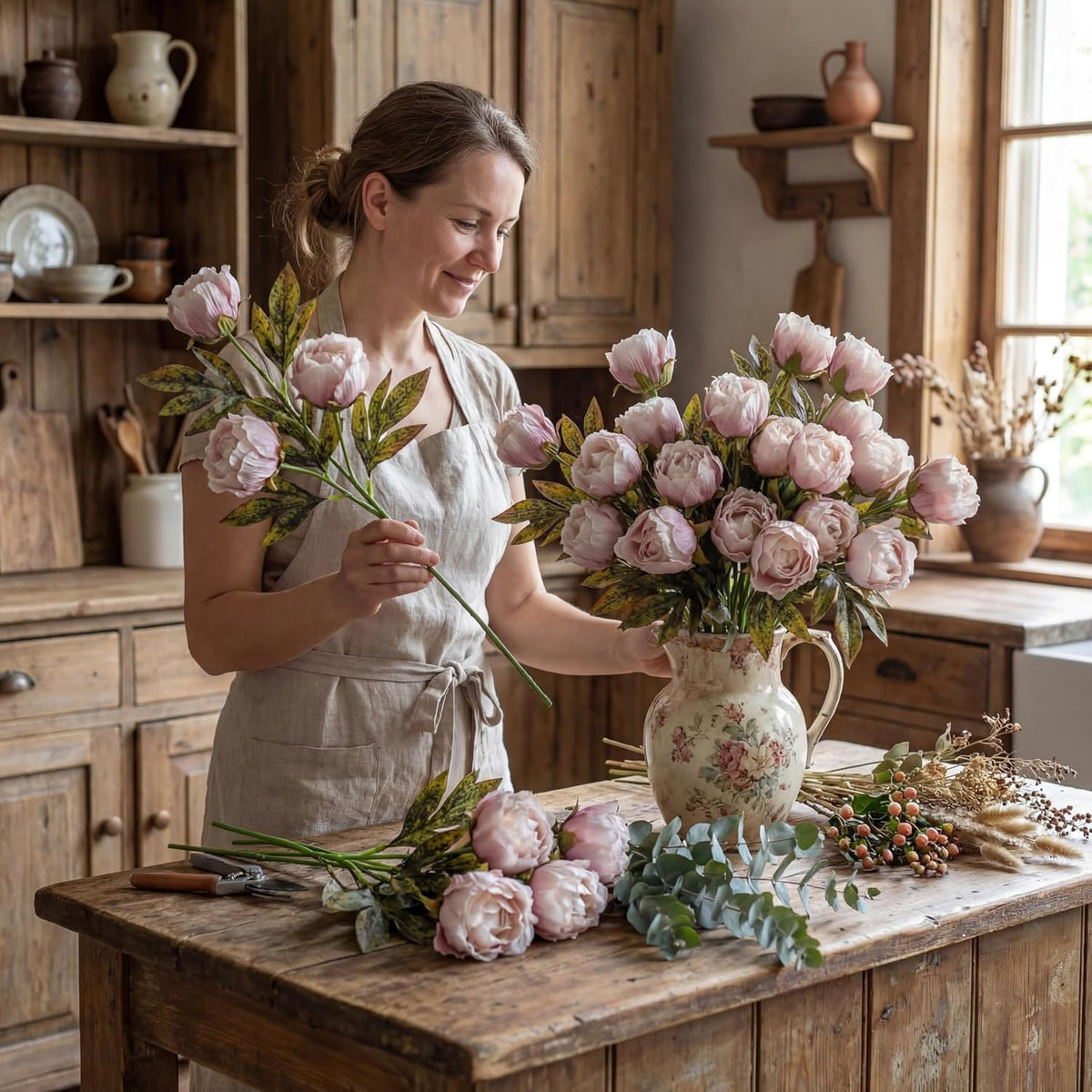 thiccywoov faux silk peony artificial flowers stem for showing dimensions