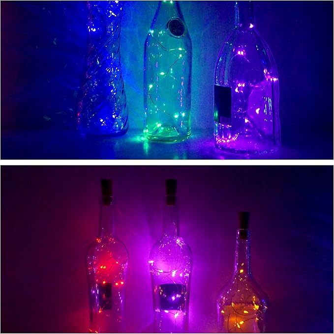 12 Pack 20 LED Wine Bottle Cork Lights, Fairy Mini String Lights Copper Wire, Battery Operated Starry Lights for DIY, Christmas, Halloween, Wedding, Party, Indoor&Outdoor (12 Pack, Multi Color)