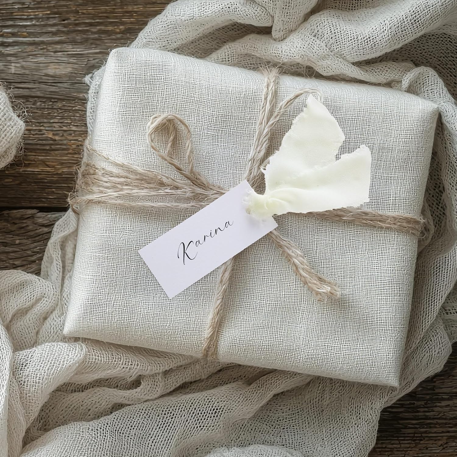 50 Pcs Name Place Cards for Table Setting Blank Wedding Place Cards with Chiffon Ribbon 1.57 x 3.54 Inch Hanging Gift Tags for Wedding Dinner Banquet Party Table Setting Supplies(Ivory)