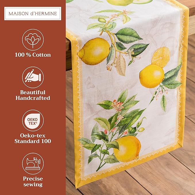 Maison d' Hermine Table Runner 100% Cotton Single Layer Table Runners 108 inches Long Decorative for Home Kitchen Dining Party Wedding Bridal Shower Spring Summer (Limoncello, 14.50" x 108")